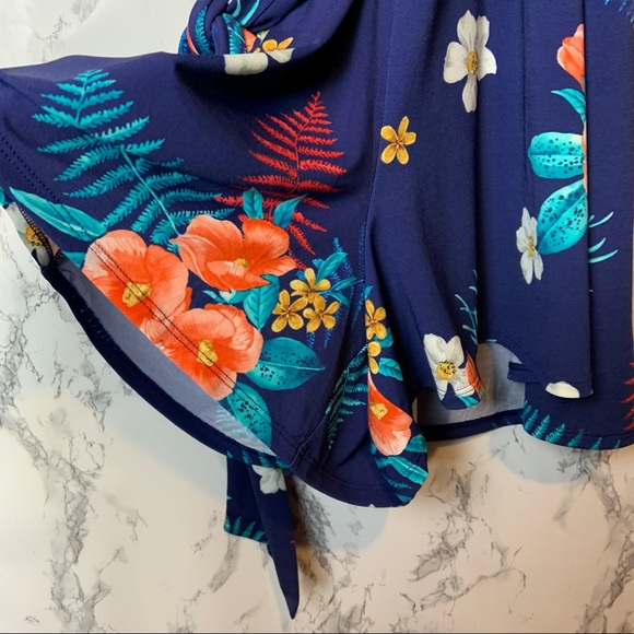 NWT Express Kimono Romper Blue Floral Palm Leaf M - Picture 4 of 7